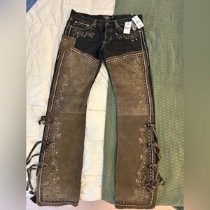Ralph Lauren Double RL Denim & Suede one of a kind Rodeo Designer Jeans Sz 30-34